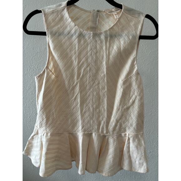 Rebecca Taylor Top Blouse Linen Blend Peplum Bottom Womens Size 6 Preppy Beige - Picture 1 of 4